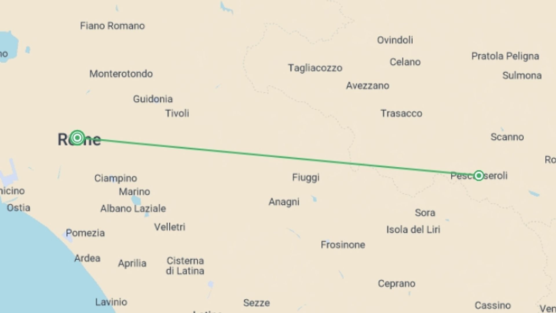A map showing the tour itinerary for the trip: Italian Apennines: Walks & Wildlife, starting in Rome, Italy and ending in Rome, Italy going through 1 other destinations.