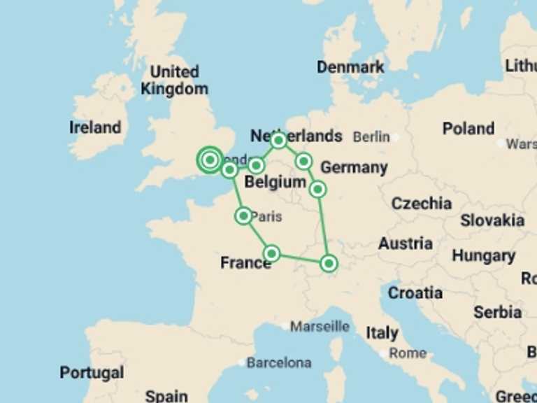 Map of London Tour with 6 destination visits for the trip: Europe Taster