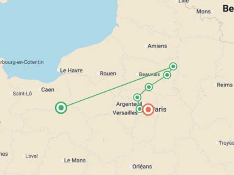 Map of Mediterranean Tour with 7 destination visits for the trip: Historic Residences, Local Cuisine, and Hidden Gems in the Oise Valley (port-to-port cruise)