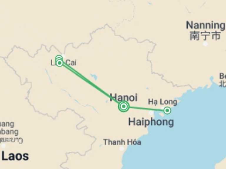 Map itinerary of Hanoi Tour in Winter with 3 destination visits for the trip: 5-day Adventure Sapa - Halong Bay From Hanoi