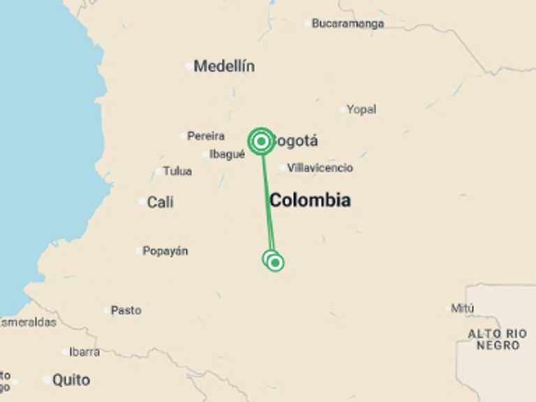 Map itinerary of Bogota Tour in October 2025 with 3 destination visits for the trip: Bogota & Cano Cristales Experience 7D/6N