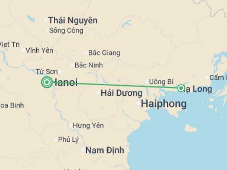 Map itinerary of South East Asia Tour in Summer with 3 destination visits for the trip: Luxury cruise to Bai Tu Long Bay 1 night
