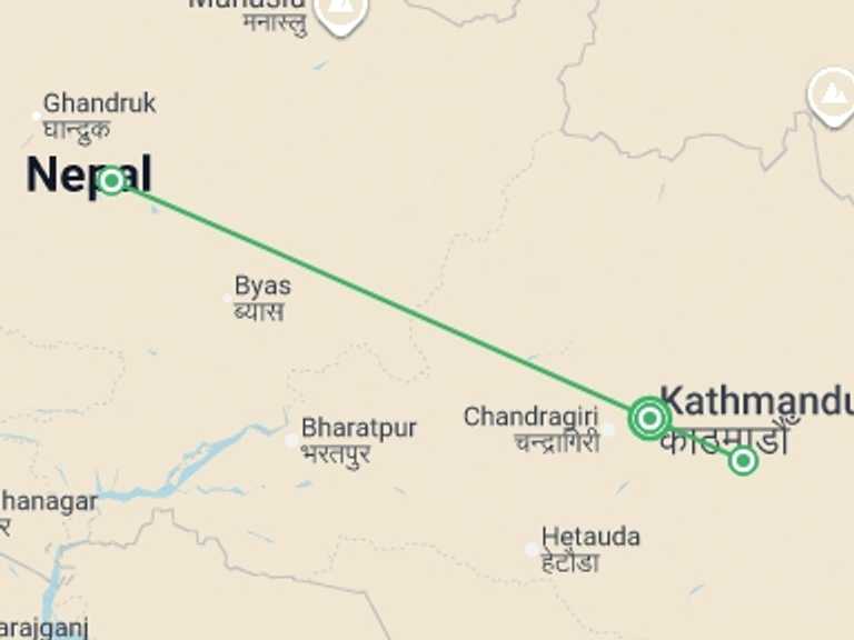 Map of South Asia Tour with 3 destination visits for the trip: Nepal Wellness Luxury  Retreat