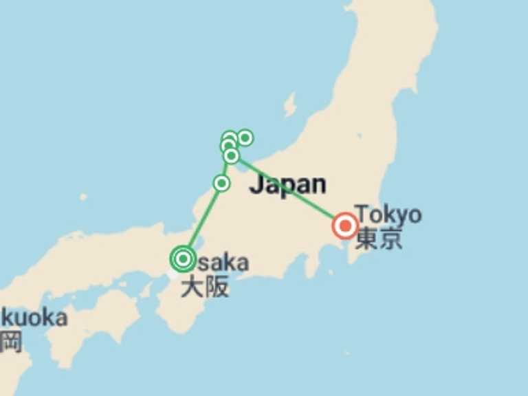 Map itinerary of Asia Tour in November 2026 with 8 destination visits for the trip: Cycle Japan
