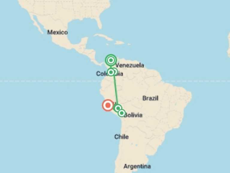 Map of a Coffee and tea Tour with 8 destination visits for the trip: Best of Colombia and Peru