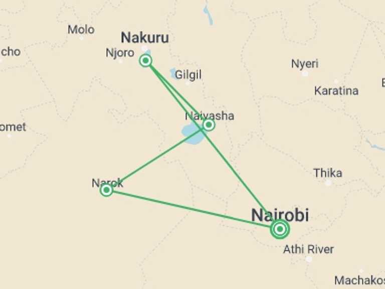 Map of Africa Tour with 7 destination visits for the trip: 7 DAYS PERFECT BLEND SAFARI