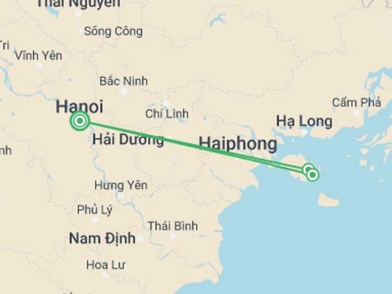 Map of Hanoi Local boat rides Tour with 4 destination visits for the trip: Halong Bay to Lan Ha Bay on Luxury Cruise