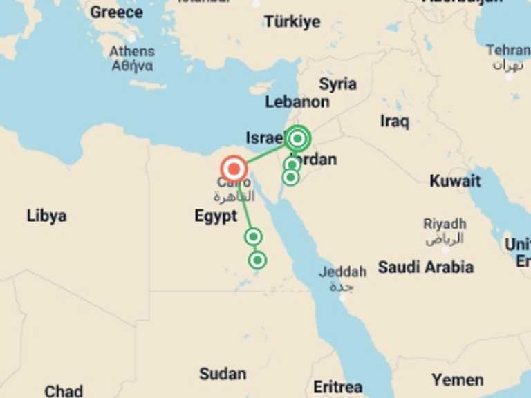 Map of a 4x4, quad and ATV Tour with 6 destination visits for the trip: Essential Jordan & Egypt (5 & 4 Star Hotels)