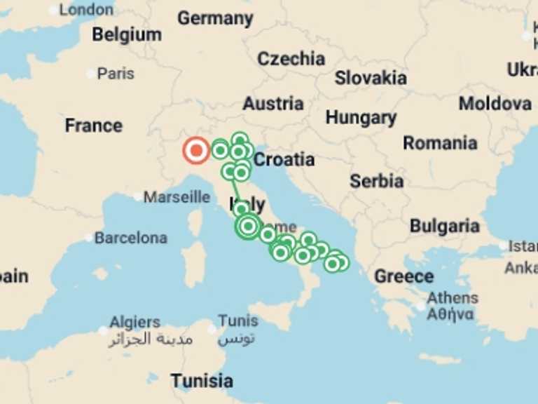 Map of Milan City sightseeing Tour with 8 destination visits for the trip: Best of Italy's North & South - 13 days