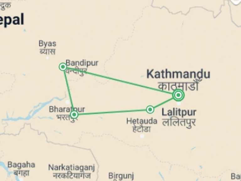 Map of Kathmandu Natural landmarks sightseeing Tour with 3 destination visits for the trip: Nepal Holiday
