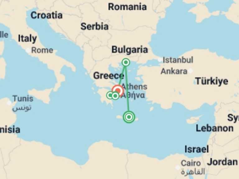 Map of Europe Tour with 6 destination visits for the trip: A Taste of Greece - Crete to the Peloponnese