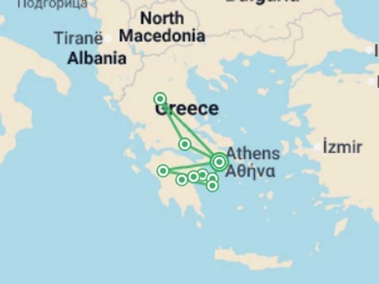 Map of Mediterranean Tour with 4 destination visits for the trip: Absolutely Greek