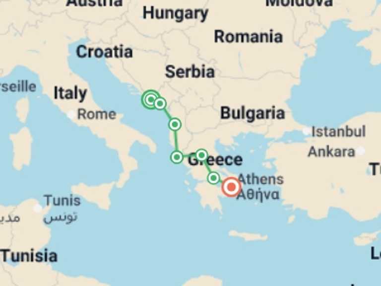 Map itinerary of Kotor Tour in May 2026 with 7 destination visits for the trip: Southern Europe: Croatia, Montenegro & Ancient Greece
