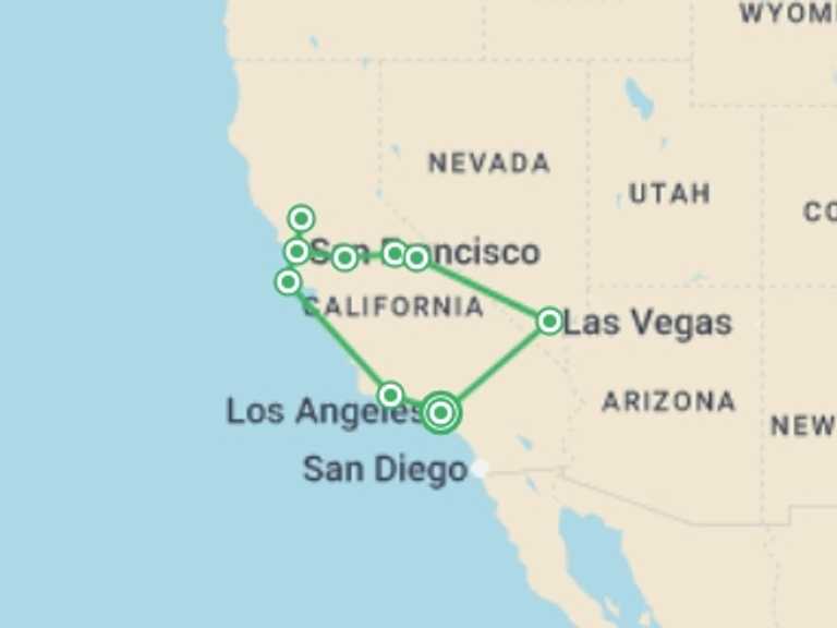 Map of Los Angeles Adventure Tour with 7 destination visits for the trip: Western Panorama