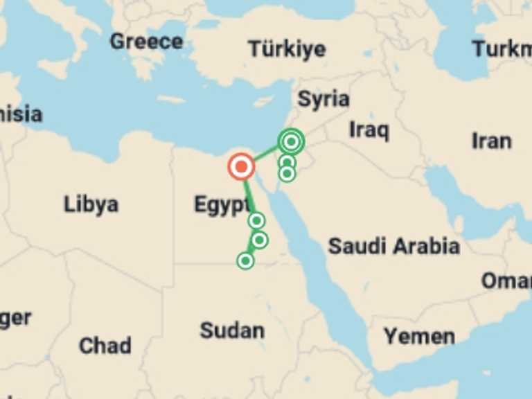 Map of 14-Day Luxor Tour with 7 destination visits for the trip: Jordan & Egypt Explorer