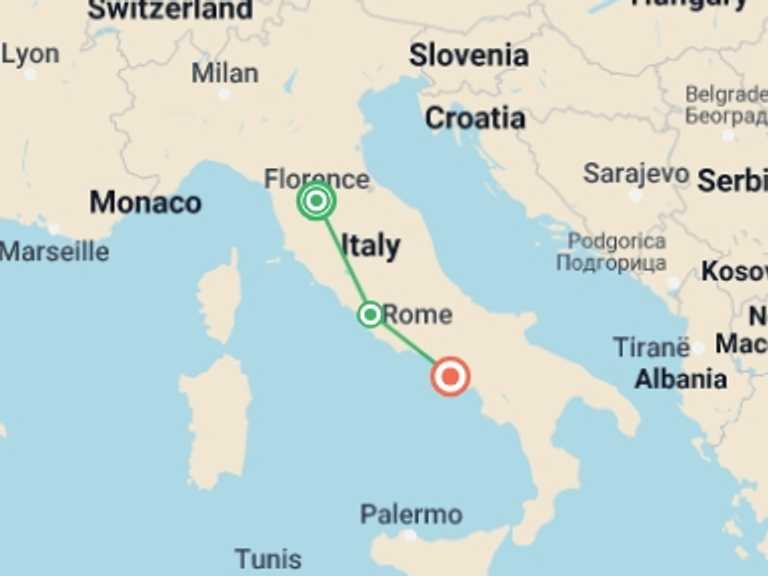 Map of 6-Day Rome Tour with 3 destination visits for the trip: In The Footsteps Of Caravaggio, Private Tour