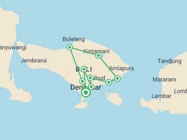 Map of Indonesia Tour with 5 destination visits for the trip: Pure Of Bali, Private Tour