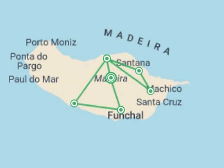 Map itinerary of Europe Tour in January 2027 with 4 destination visits for the trip: Discover Madeira, Self-drive