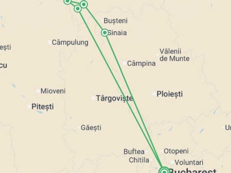 Map of Romania Tour with 5 destination visits for the trip: Walking Romania - Transylvanian Alps Trek