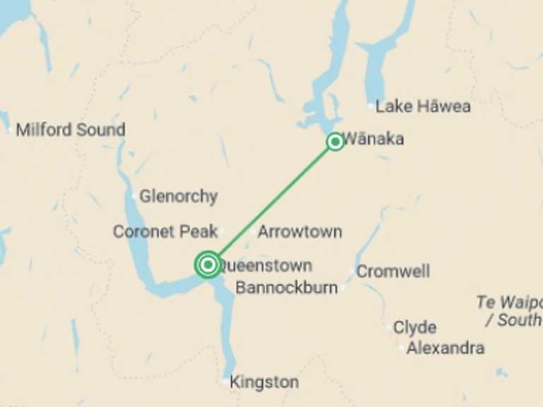 Map of New Zealand Tour with 2 destination visits for the trip: Rhythm & Alps Festival