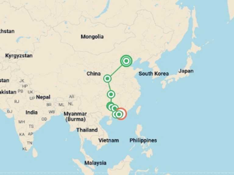 Map of Asia Tour with 7 destination visits for the trip: Discover the Magic of Avatar in China