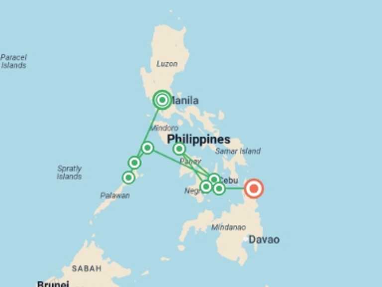 Map of Asia Explorer Tour with 9 destination visits for the trip: Total Philippines