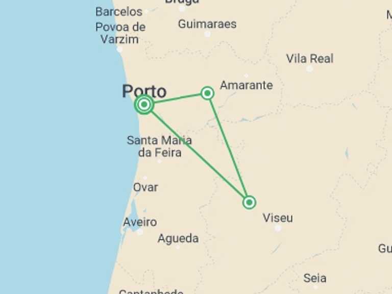 Map itinerary of Porto Tour in September 2025 with 3 destination visits for the trip: The Healing Waters Of The North Portugal, Self-drive