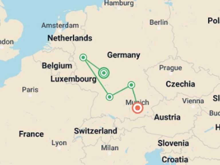 Map of Munich Tour with 5 destination visits for the trip: German Christmas Markets