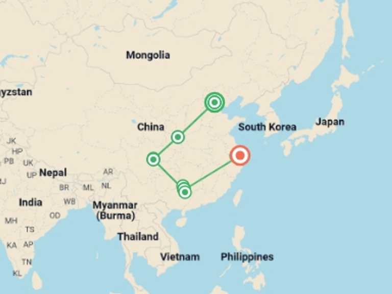 Map of China Tour with 7 destination visits for the trip: Best of China Small Group Tour
