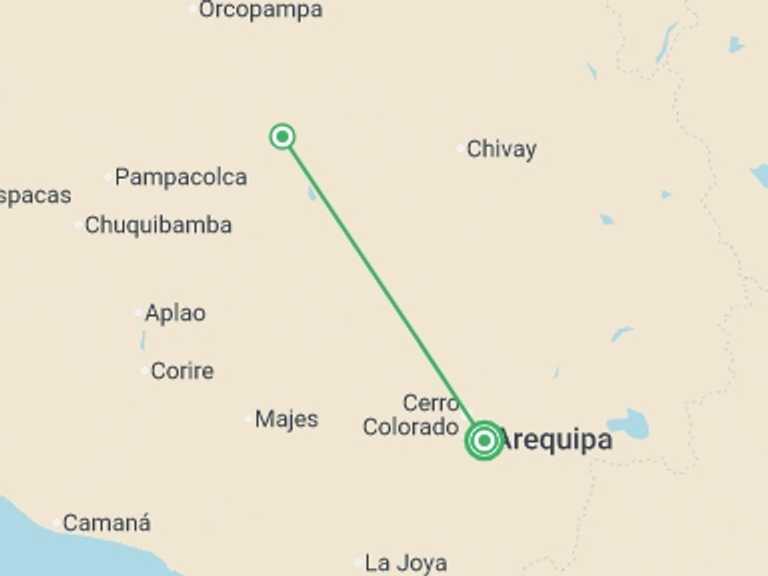 Map of Andes Tour with 2 destination visits for the trip: 4-Day Arequipa and Colca Canyon Essential Tour Package