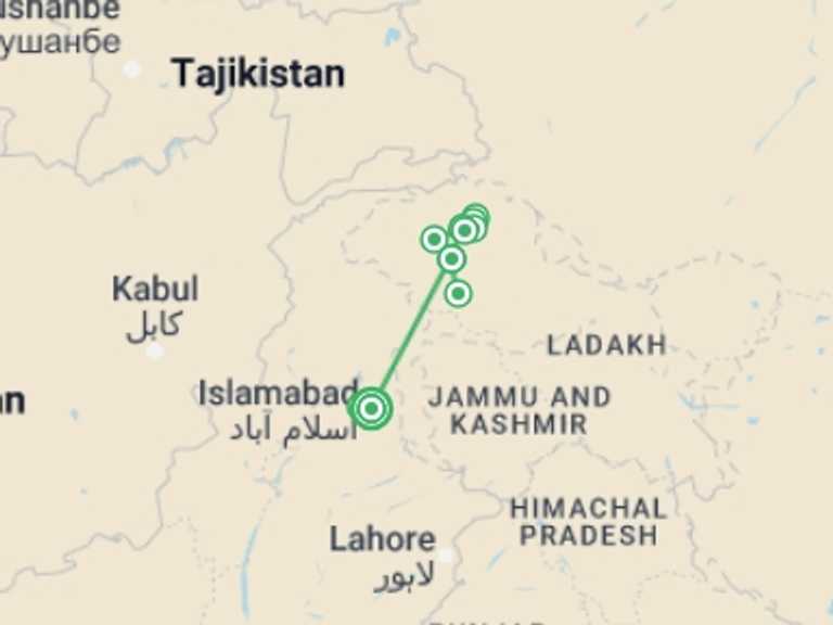 Map of a Sightseeing Tour with 7 destination visits for the trip: Paradise of Pakistan: Gilgit Baltistan tour