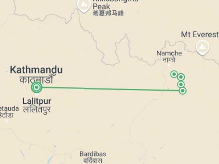 Map itinerary of Everest Base Camp trek Tour in October 2026 with 4 destination visits for the trip: Everest Base Camp Helicopter Trek