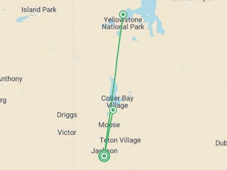 Map itinerary of North America Tour in September 2027 with 3 destination visits for the trip: Yellowstone and Grand Tetons Adventure