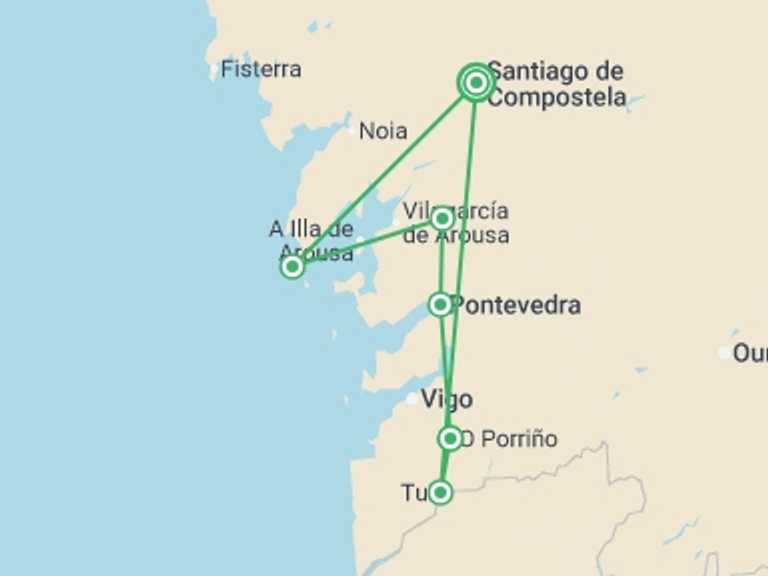 Map of Europe Tour with 6 destination visits for the trip: Camino de Santiago The Portuguese Way - 8 days