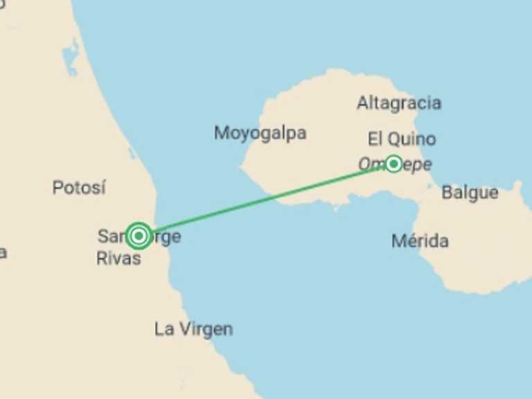 Map itinerary of Central America Tour in December 2025 with 2 destination visits for the trip: Ometepe Homestay 2D/1N