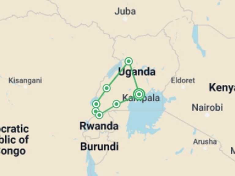 Map of Africa Walking Tour with 7 destination visits for the trip: Best of Uganda