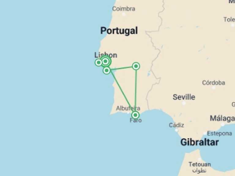 Map of 9-Day Europe Tour with 3 destination visits for the trip: Best of Lisbon and Algarve in 9 days