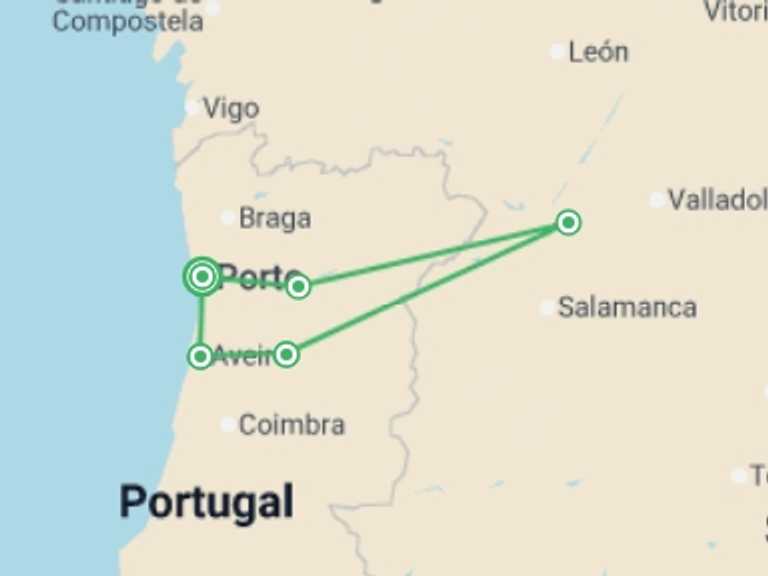 Map of 8-Day Portugal Tour with 6 destination visits for the trip: Discover Northern Portugal - Premium Adventure