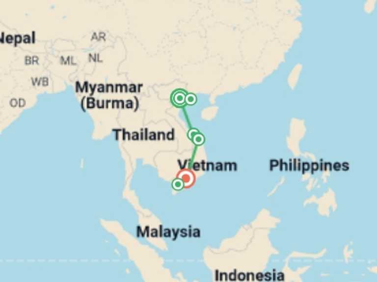 Map of Hanoi Tour with 7 destination visits for the trip: Vietnam Adventure