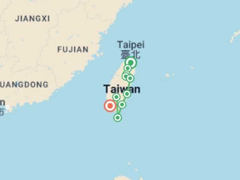Map of a Bicycle Tour with 10 destination visits for the trip: Taiwan Traverse by Road Bike