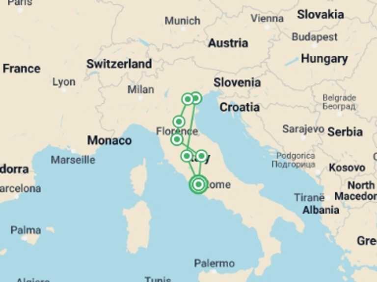 Map of a Local culture Tour with 10 destination visits for the trip: Discovery of Italy: 8 Days