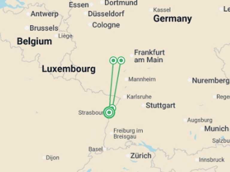 Map of France Tour with 3 destination visits for the trip: The Magic of Christmas: Savory delights and holiday traditions on a Rhine River cruise (port-to-port cruise)