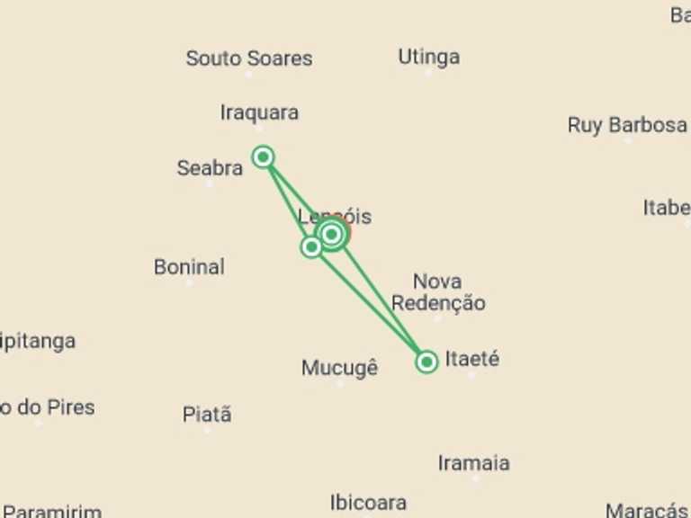 Map itinerary of Brazil Tour in September 2027 with 6 destination visits for the trip: Chapada Diamantina Experience