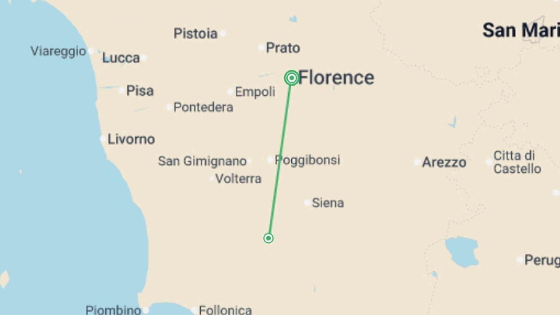A map showing the tour itinerary for the trip: Discovering Florence, starting in Florence, Italy and ending in Florence, Italy going through 0 other destinations.