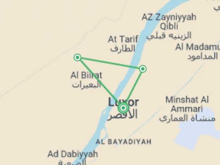 Map of Luxor Explorer Tour with 3 destination visits for the trip: Luxor City Stay 5 star - 5 days