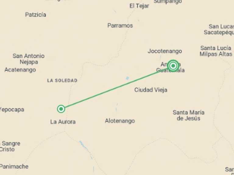 Map of a Skiing and Snowboarding Tour with 2 destination visits for the trip: Acatenango Hike 2D/1N