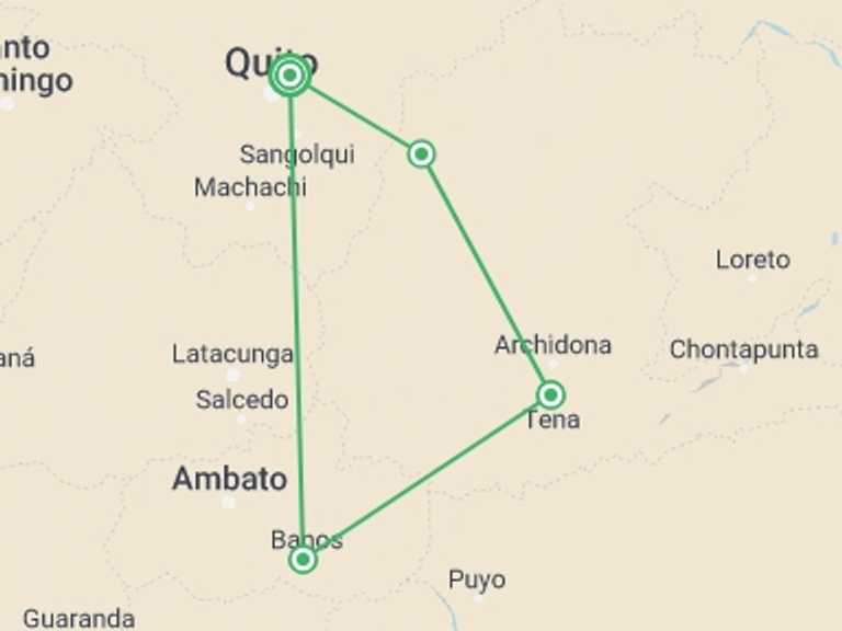 Map of Quito Cultural, religious and historic sites Tour with 4 destination visits for the trip: Ecuador Quest