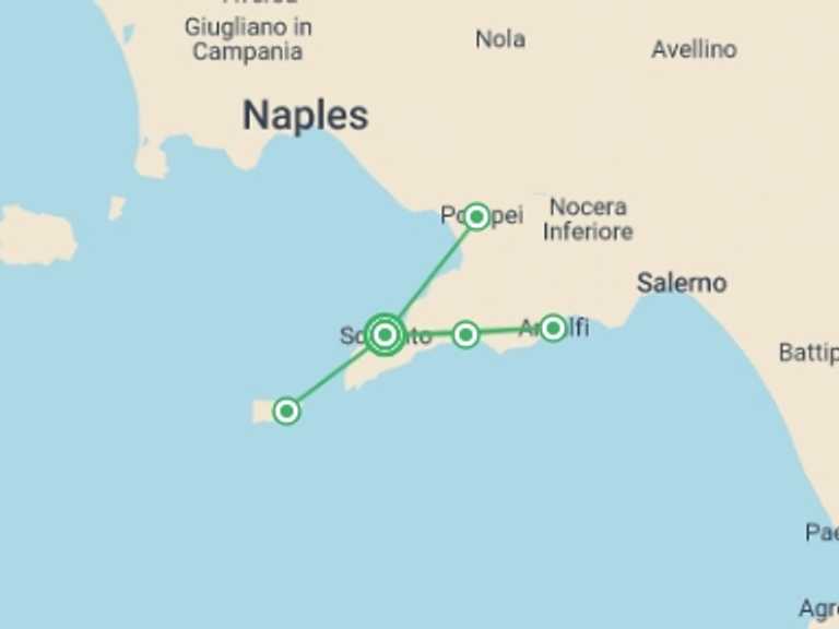 Map of Sorrento Explorer Tour with 1 destination visits for the trip: Sorrento, Amalfi & Capri (3 Star) - 8 days