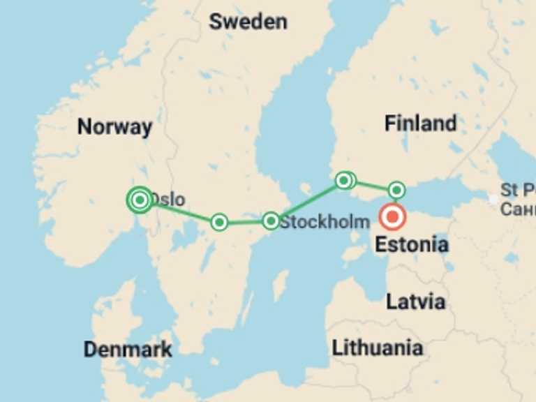 Map of Europe Tour with 5 destination visits for the trip: Scandinavian Secrets End Tallinn