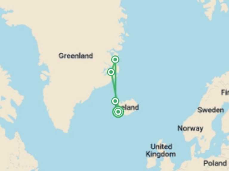 Map of Iceland Tour with 4 destination visits for the trip: Iceland to Greenland: Total Solar Eclipse, 13 Days